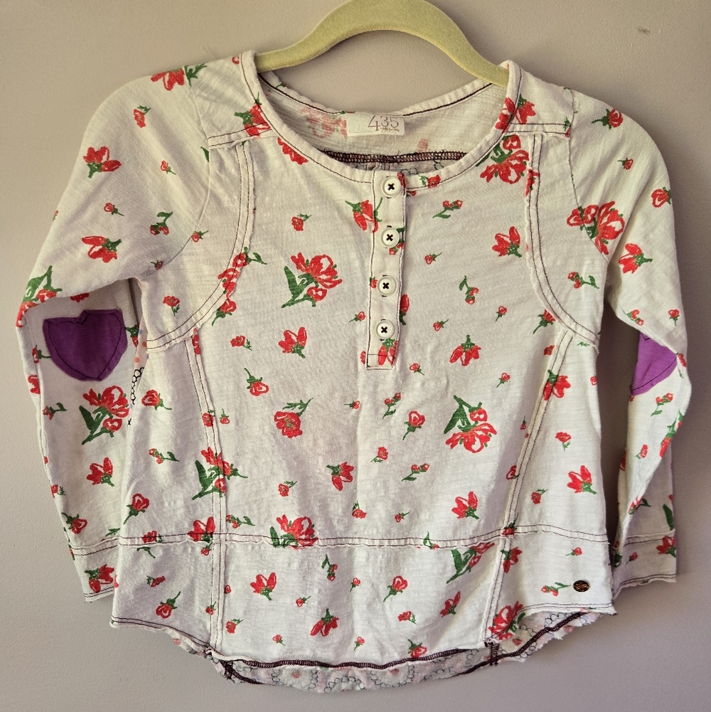 🍓 435 by Matilda Jane Floral & Strawberry Mixed Print Henley - Heart Patches 🍓